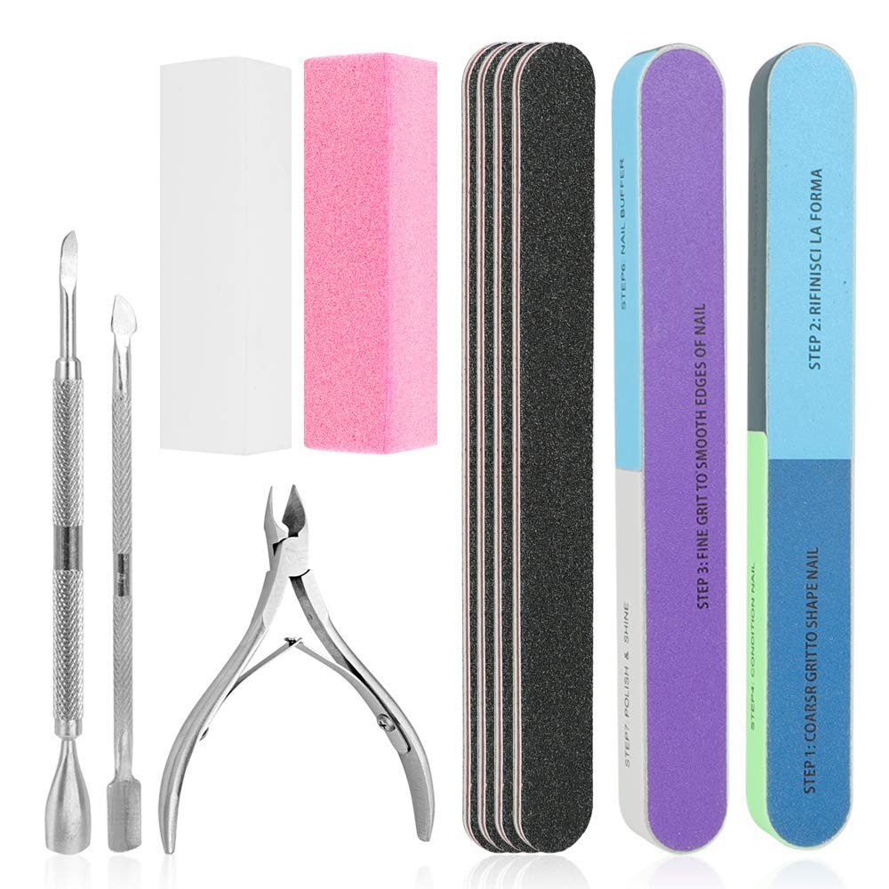 MAYCREATE 10PCS Nail Files, Professional Nail File Set, Curved Fingernail files, 100/180 grit Double-Sided Emery Board Manicure Tools for Home and Salon Use (Blue) MAYCREATE 10PCS Nail Files, Professional Nail File Set, Curved Fingernail files, 100/180 grit Double-Sided Emery Board Manicure Tools for Home and Salon Use (Blue)